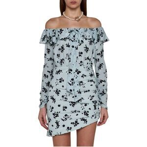 Alessandra Rich Off-The-Shoulder Rose Printed Silk Mini Dress